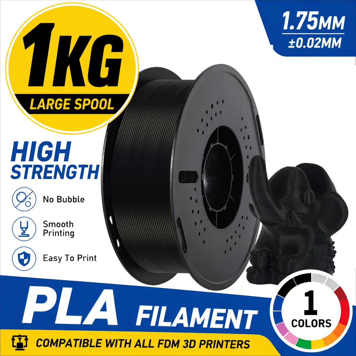 Premium PLA Filament 1.75mm | Eco-Friendly & Tough | 1KG Roll
