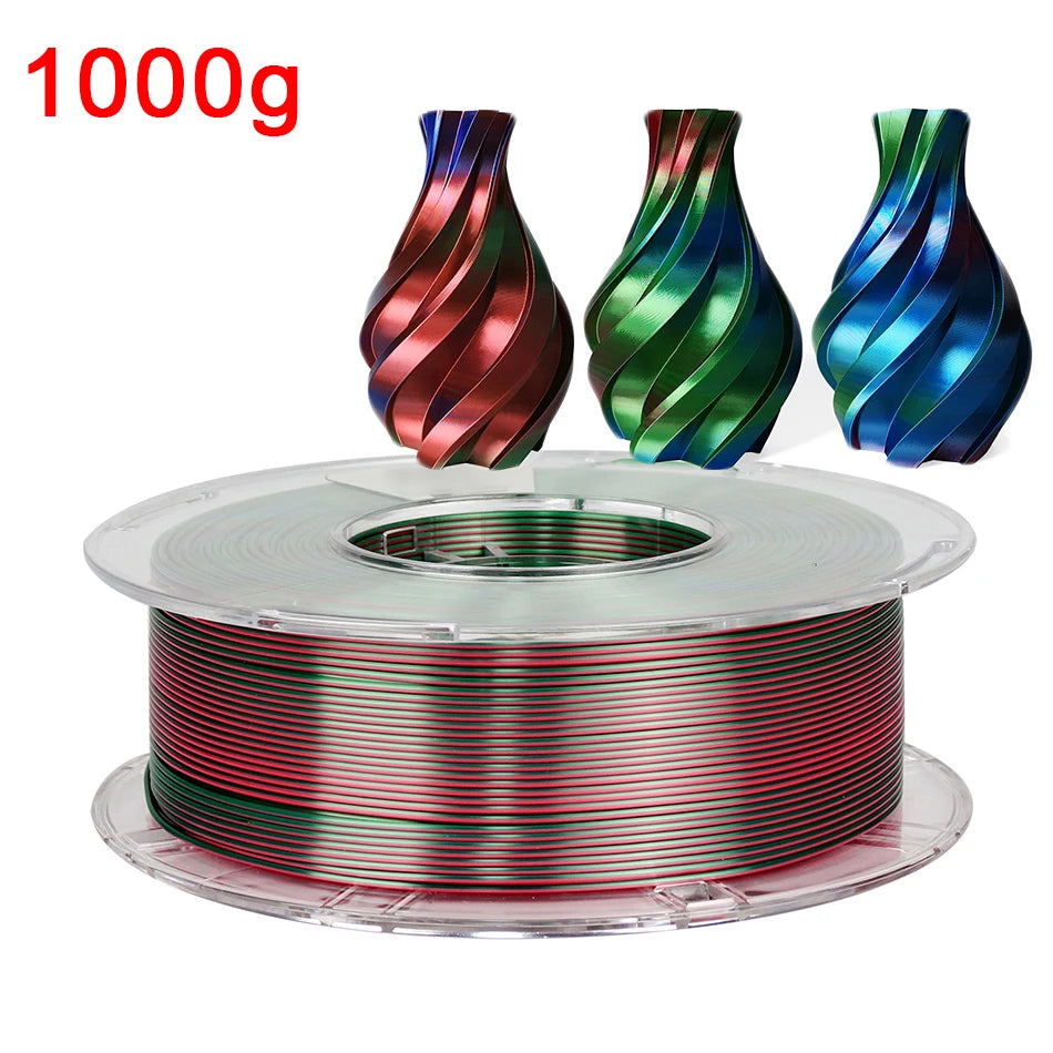 Premium Tricolor Silk PLA Filament 1.75mm | Color-Shifting Finish
