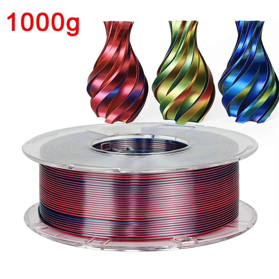 Premium Tricolor Silk PLA Filament 1.75mm | Color-Shifting Finish