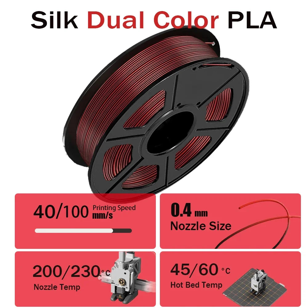 Organic Dual Color Silk PLA Filament 1.75mm | Two-Tone Pearlescent Finish