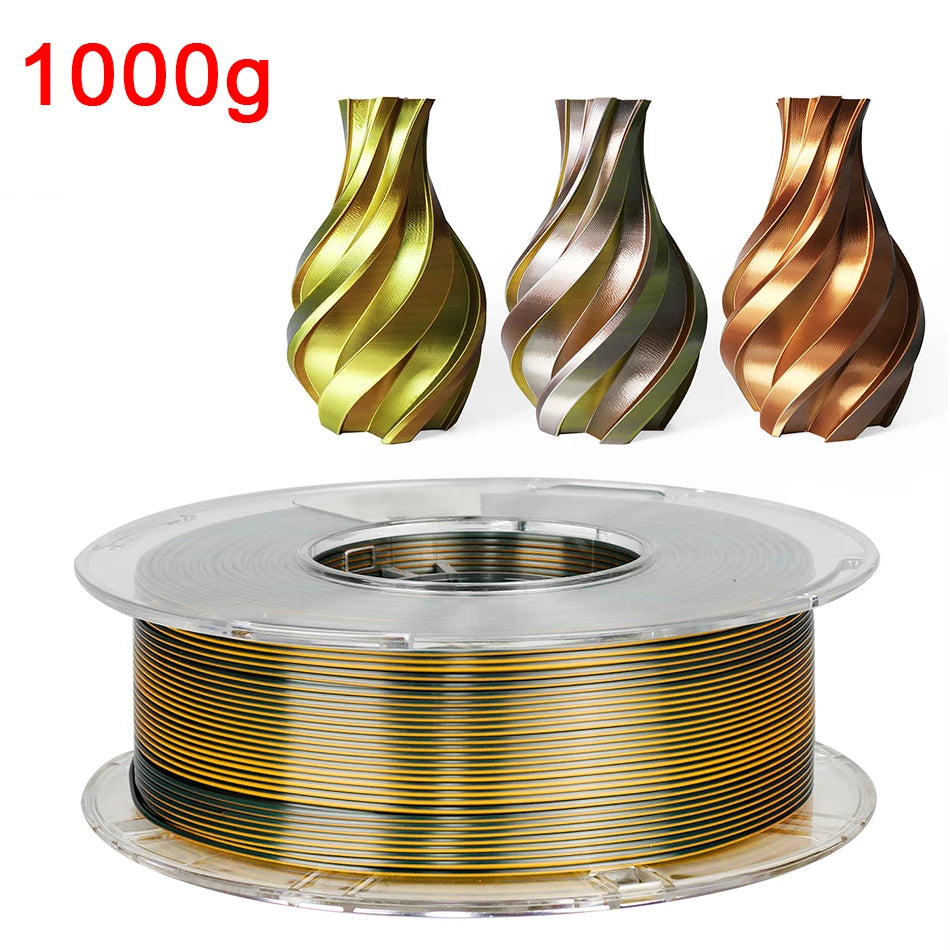 Premium Tricolor Silk PLA Filament 1.75mm | Color-Shifting Finish