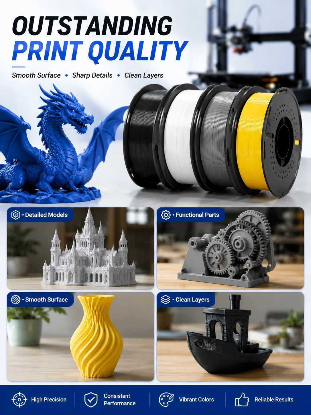 Premium PLA Filament 1.75mm | Eco-Friendly & Tough | 1KG Roll