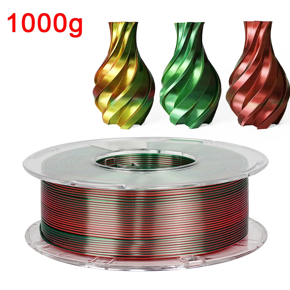 Premium Tricolor Silk PLA Filament 1.75mm | Color-Shifting Finish