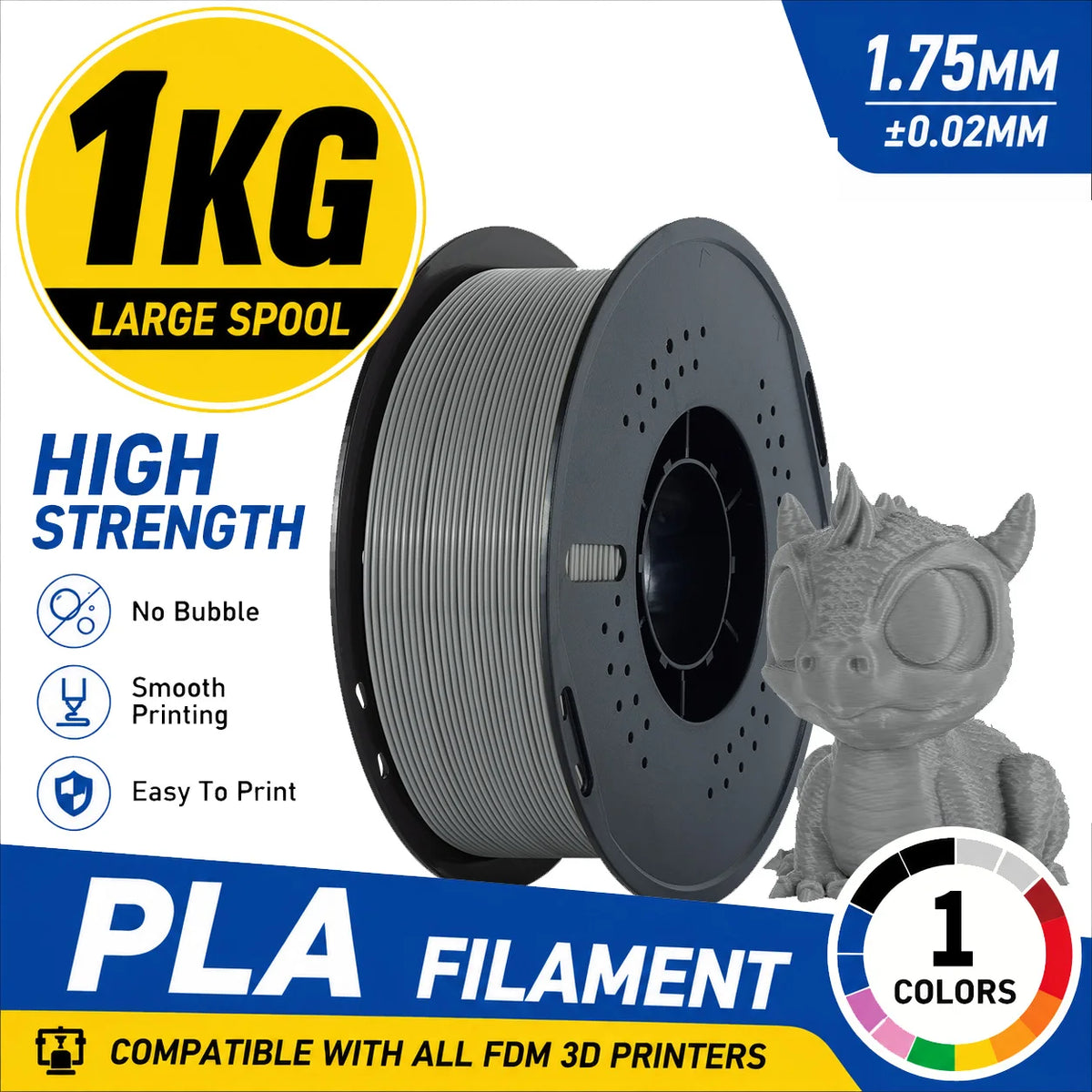 Premium PLA Filament 1.75mm | Eco-Friendly & Tough | 1KG Roll