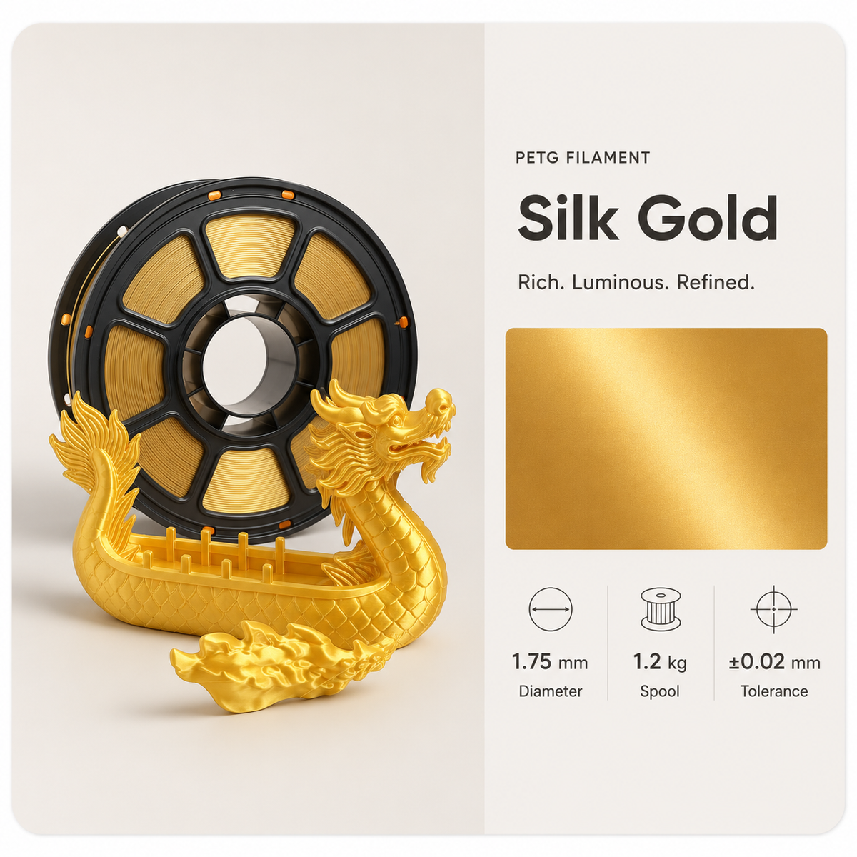 Premium PETG 3D Filament 1.75mm - Silk Finish (1KG)