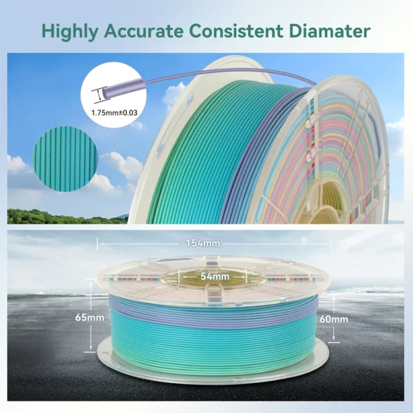 Premium Matte Rainbow PLA Filament 1.75mm | Frosted Finish | 1kg