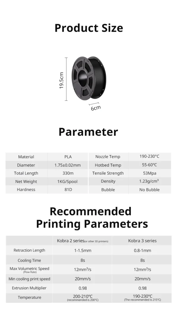 ANYCUBIC Standard PLA Filament 1KG-3KG 1.75mm
