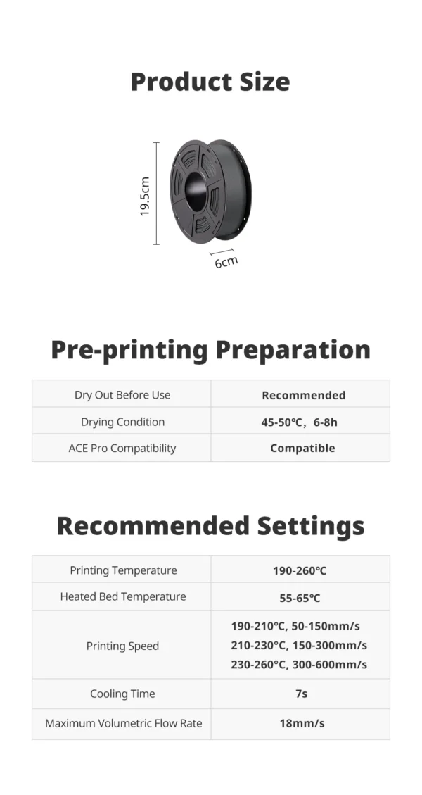 ANYCUBIC Filament High Speed PLA 1KG/Roll 1.75mm